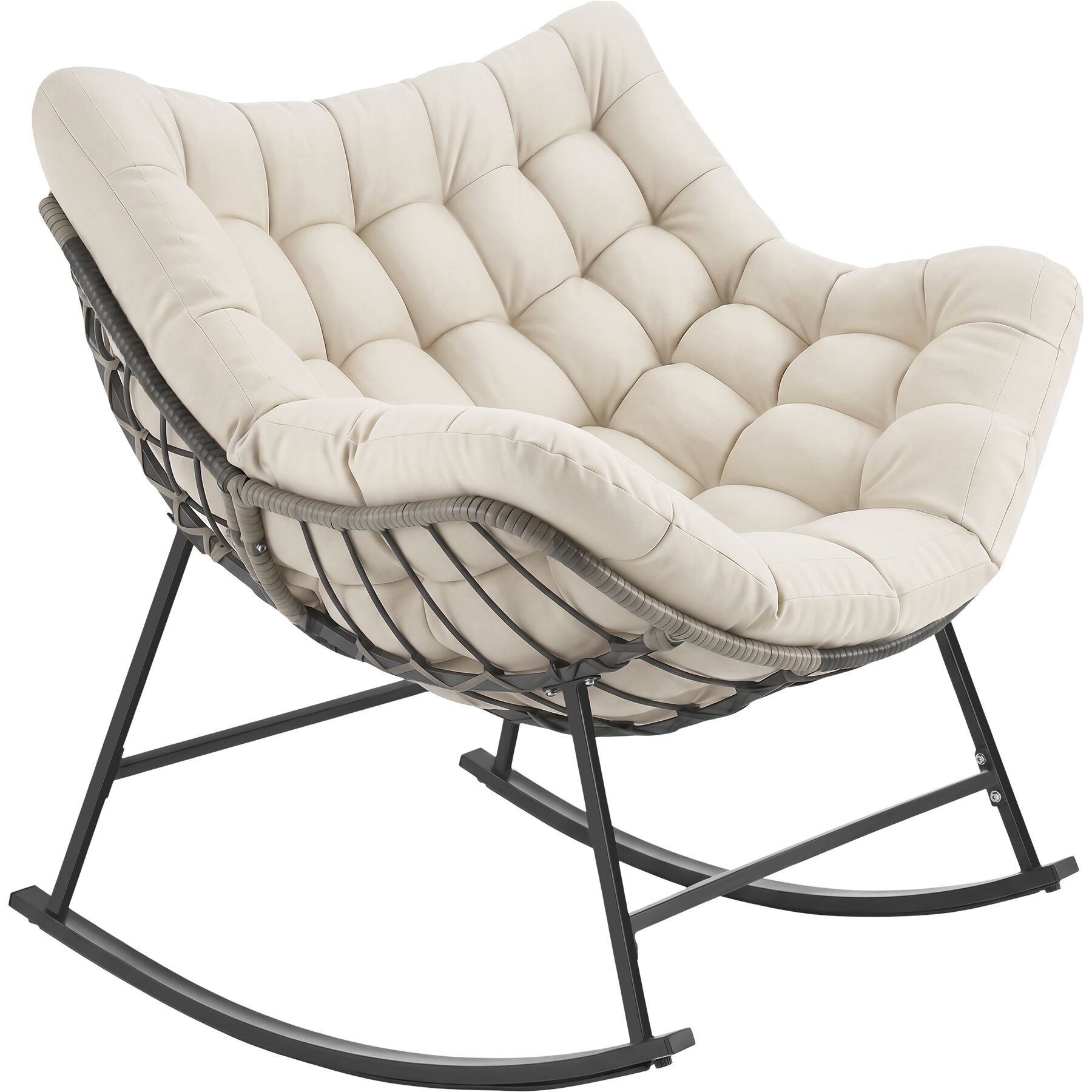 Tectake sillón mecedora, acero, cojín lavable, 93x99x89cm, beige
