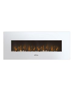 Chimenea eléctrica panorámica con luz LED ambiental y panel frontal blanco