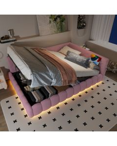 Sofá cama 140x200cm con LED, usb y almacenaje hidráulico tela – rosa