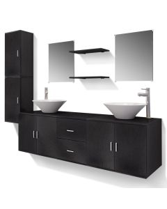 vidaXL conjunto de muebles de baño con lavabo y grifo 11 piezas negro