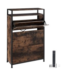 Zapatero con 3 compartimentos de madera oscura, marrón 81 x 32 x 130 cm