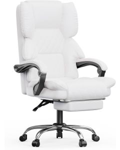 Rattantree silla de oficina ergonómica con reposapiés de pu,blanco