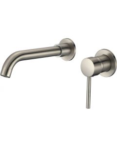 Valaz grifo lavabo empotrado redondo con caño de 21cm acero cepillado