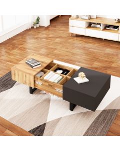 Mesa centro deslizante con almacenaje natural 100x55 cm