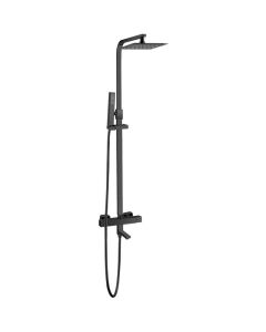 Valaz barra de ducha/bañera termostática cuadrada 145cm negro mate - 25cm
