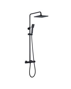 Kibath columna ducha termostática cuadrada de 83-120 cm negro mate de latón