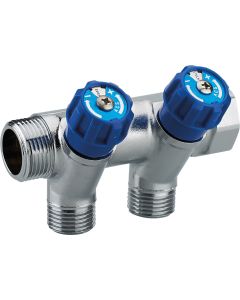 Colector macho - hembra 3/4 con llaves azules - 2 salidas 1/2
