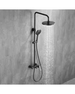 Kibath columna ducha monomando dak redonda de 96-136 cm negro mate de latón