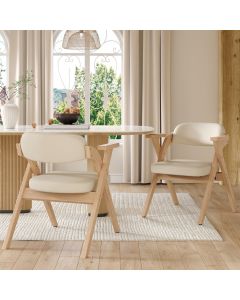 Conjunto de sillas de comedor madera plegables beige set de 2 con brazos