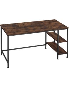 Escritorio, madera y acero 2 estantes 140 x 60 x 76,5 cm madera oscura