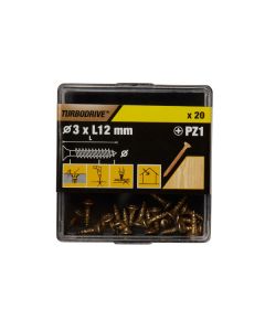 20 tornillos para madera PZ premium 3x12 mm Turbodrive