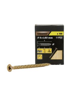 100 Tornillos para madera PZ premium 4x60 mm Turbodrive