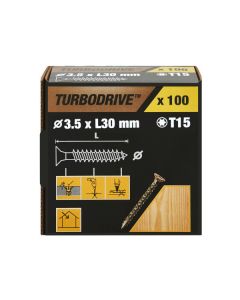 100 tornillos para madera TX premium 3,5x30 mm Turbodrive