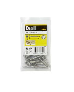 20 Tornillos para madera INOX 4x30 mm Diall
