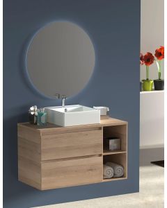 Mueble zeus con lavabo y espejo redondo LED estepa 80 cm derecha