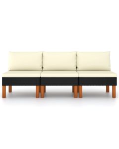 vidaXL sofás centrales 3 uds ratán sintético y madera de eucalipto