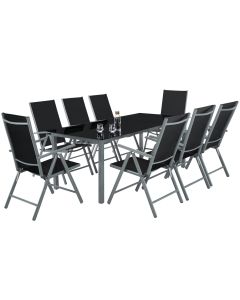 Tectake conjunto de 9 piezas exterior de mesa y sillas plegables, aluminio