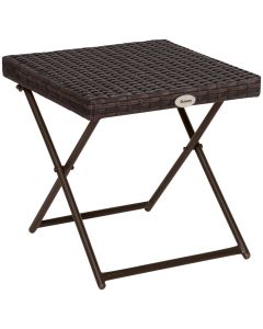 Mesa cuadrada plegable 40x40x40 cm ratán pe, acero color marrón Outsunny
