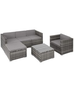 Conjunto de ratán con tablero de vidrio y protección uva, gris