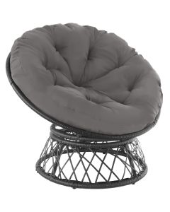 Asiento de ratán giratorio con un gran cojín, 92 x 80 x 80.5 cm, negro