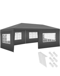 Pabellón 6x3m con 5 paneles laterales, resistente al agua y uv, gris