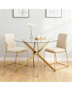 Mesa de comedor redonda cristal templado metal dorado 76x80x80cm