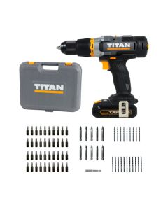 Taladro percutor 18V 1x2Ah con 71 accesorios Titan