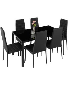 Tectake conjunto mesa comedor con 6 sillas cuero sintético, negro/negro