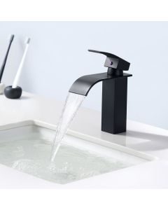 Auralum grifo de lavabo de cascada negro moderno, grifo de ba&ntilde;o para lavabo