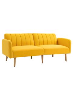 Sofá cama 2 plaza poliéster, espuma, madera de caucho color amarillo