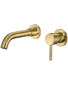 Valaz grifo lavabo empotrado redondo monomando dorado cepillado caño 15cm
