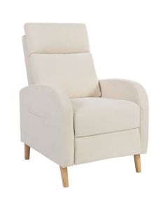 Sillón relax reclinable lino sintético, madera de caucho color beige
