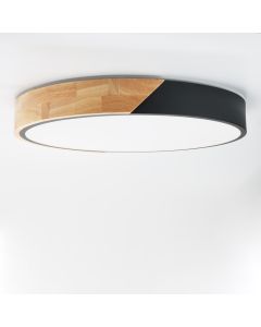 Plafón LED "kumo" 30w ø40cm, negro y madera, luz 3000k-4000k-6000k