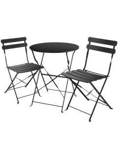 Conjunto de mesa y sillas para 2 personas plegable de acero negro