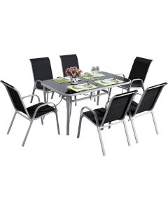 Conjunto de jardín mesa + 6 sillas de textileno "córdoba"  - negro