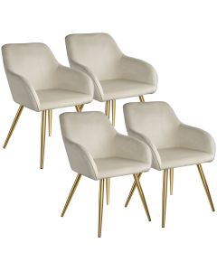 Tectake 4,sillas,poliester,tapizadas,ergonomicas,estables,re, crema/oro