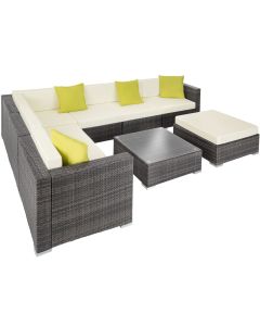 Conjunto de ratán para 6-7 personas resistente y con tablero gris