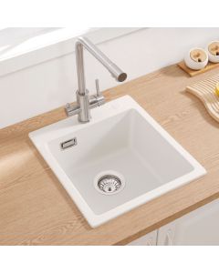 Fregadero de cocina - granito - 1 cubeta - blanco - 40x45x20cm - anti-olor