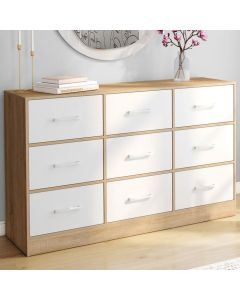 Cómoda minimalista 9 cajones blanco madera 113 cm