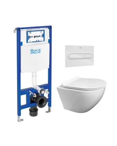 Pack cisterna roca duplo y pulsador pl1 blanco br con wc round smart de kp