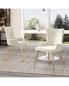 Conjunto de sillas de comedor terciopelo beige set de 2 con patas doradas