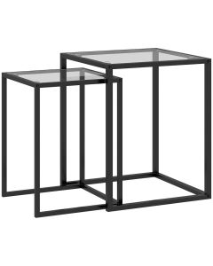 Mesas auxiliare 42x42x51 cm acero, vidrio templado Homcom