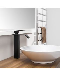 Mezclador de lavabo en cascada negro grifo para lavabo de sobre encimera cu