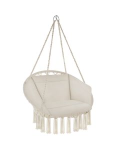 Tectake silla colgante,cojín mullido,estructura acero,borlas,beige