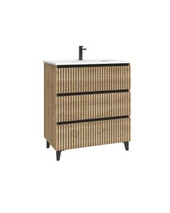 Mueble de ba&ntilde;o Gredel color roble y negro 80x45cm Algicocina