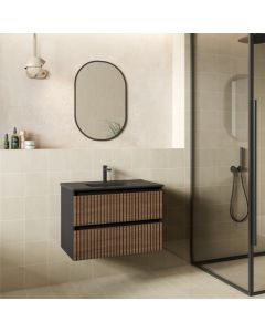 Mueble de ba&ntilde;o suspendido Fabia color nogal y negro 80x45cm Algicocina