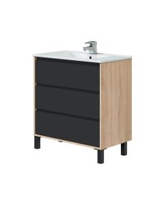 Mueble de ba&ntilde;o Gerda color roble y antracita 80x45cm