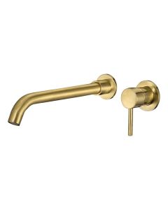 Valaz grifo lavabo empotrado redondo monomando dorado cepillado caño 26cm