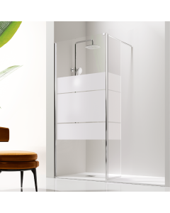 Mampara fija ducha 105  cm + puerte abatible giro serigrafiado