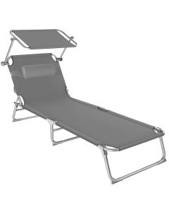 Tectake tumbona, acero, 4 posiciones, reposacabezas, gris 68x161x111cm